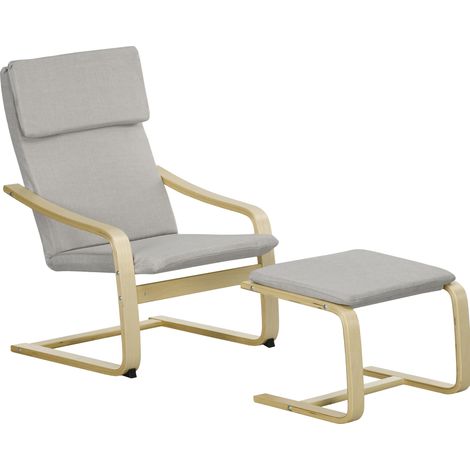Set de sillón relax con reposapiés y reposacabezas de tela efecto lino gris claro HOMVRA (1/5)
