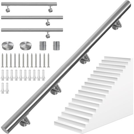 250CM Main Courante pour Escaliers en Acier Inoxydable, Rond Ø42 mm  Rampe d'Escalier Murale avec Support, Intérieure/Extérieure Main Courante pour Escaliers/Grenier/Terrasse/Porche et Garage (1/5)