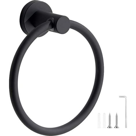 Anneau porte-serviettes mural inox 304 noir givré, rond robuste pour salle bain et cuisine (1/5)