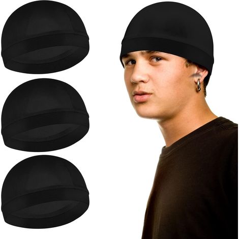 Lot de 3 Bonnets Unisexes en matière Soyeuse ondulée 360, 540, 720 avec Bande élastique, durag, Bonnet Doux et Respirant pour Perruque, pour la Douche, pour Dormir (1/5)