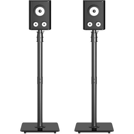 Lot de 2 Pieds d'Enceintes Réglables en Hauteur 86-113cm, Support de Haut-Parleur avec Gestion de Câbles, Base en Verre Trempé, pour Home Cinéma Enceintes Bibliothèque Satellites SFM001 (1/5)