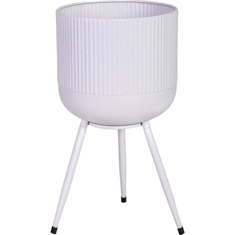Macetero con soporte de metal blanco 26x26x48 cm (1/5)