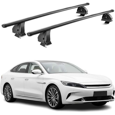 OMAC Stahl Dachträger Querträger BYD Han 2023-2026 – TÜV / DIN 75302:2019 – Abschließbar – Max. 75 kg – 2 Stangen – Schwarz (1/5)