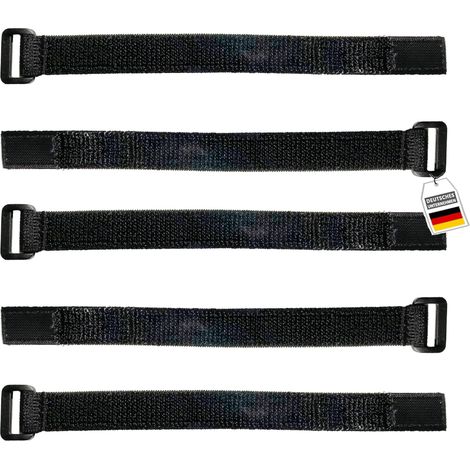 5x bande toison et crochet 20cm extensible et flexible, avec boucle, noir, 20mm de largeur, Sangle auto-agrippante, attache-câble réutilisable SKS2005 (1/5)