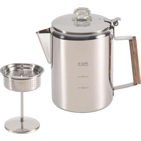 Percolateurs de café pour camping, machine à café percolatrice en acier inoxydable 9 tasses (1/5)