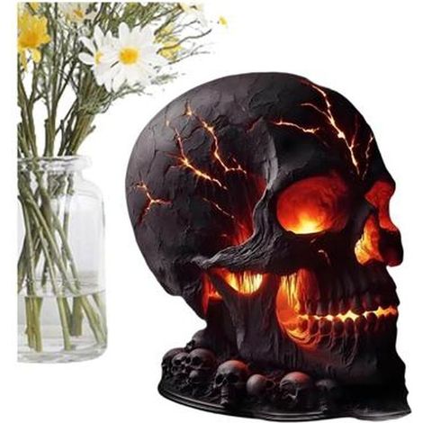 1 pièce Applique murale squelette 3D, tête de mort fissurée, luminaire artistique en résine, décoration Halloween gothique pour intérieur (1/5)