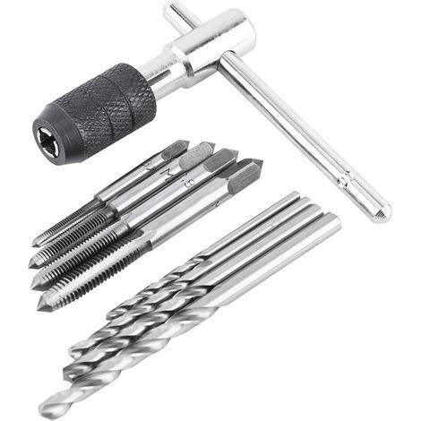 9-teiliges manuelles Gewindeschneidset mit Gewindebohrern, T-Griff-Schlüssel und Bohrern (1/5)