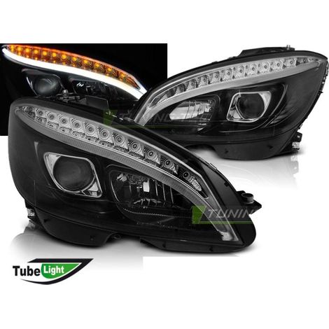 Paire de feux phares avant pour Mercedes W204 07-10 LED LTI Noir-28441911 (1/4)