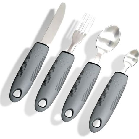 Couverts de Table - 4pièces - Ergonomiques - Antidérapants - Acier Inoxydable - Pour Personnes Âgées (1/4)