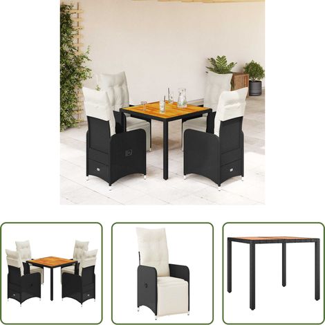 Gartentisch -  5-tlg. Garten-Bistro-Set mit Kissen Schwarz Poly Rattan (1/5)