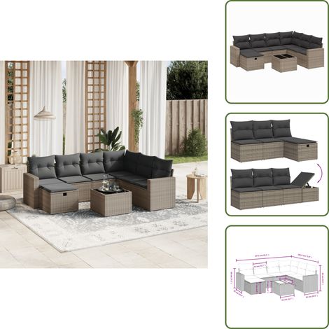Ratán sintético - vidaXL Set de sofás de jardín 8 pzas y cojines ratán sintético gris - Sofás de jardín gris