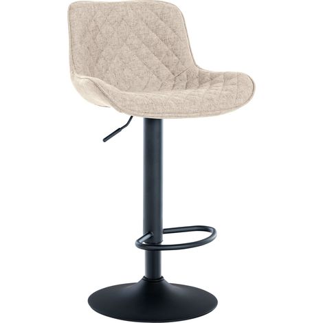 Taburete de bar x1 asiento con pespuntes decorativos rombos en tela topo y patas de metal negro 100005230