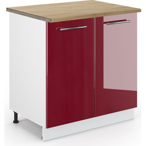 Mobile lavello cucina Fame-Line, Bordeaux lucido, 80 cm con ripiano, PL Rovere, Vicco (1/5)