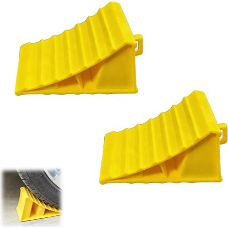 2 Pièces Cale De Roue Plastique, Cales De Remorque, Portable, 16 × 10 × 10 cm, en Plastique, avec poignée, Convient à la Plupart des Tailles de pneus, Facile à Installer (Jaune) (1/5)