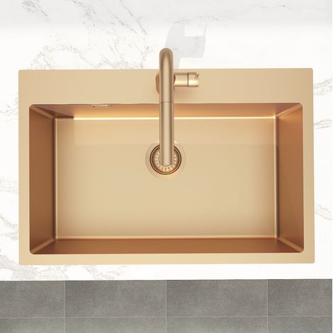 Swiss Aqua Technologies Fregadero encastrado Timeless de acero inoxidable 304, 68x45x21 cm, PVD oro rosa