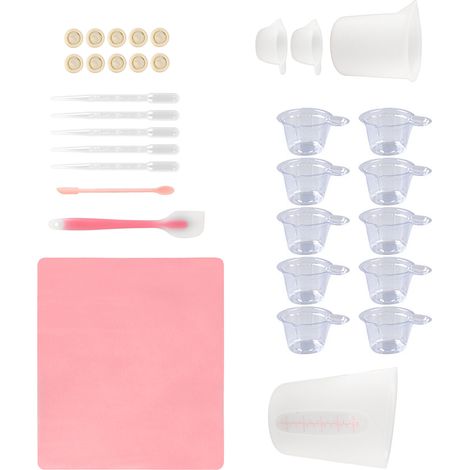 Ensemble de 32 ustensiles de mesure en silicone (comprenant spatule, protège-doigts et compte-gouttes), outils de mélange manuel pour résine époxy, rose (1/5)
