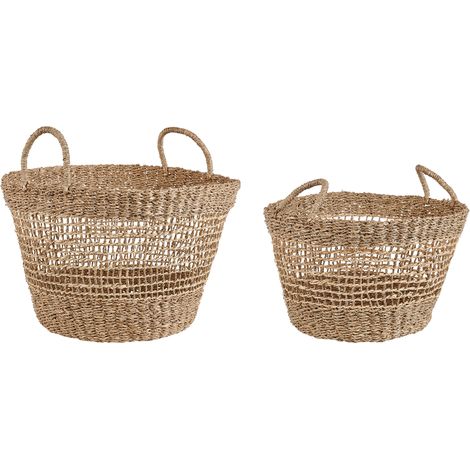 Conjunto de 2 cestas de algas marinas natural fabricadas a mano con asas boho natural accesorio hogar Arowana (1/5)