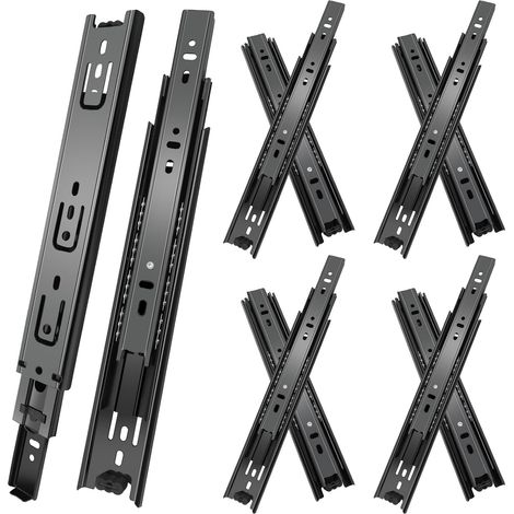 glissières de tiroir 4 paires (8 pièces),55cm glissiere pour tiroir,coulisse tiroir avec roulements à billes, montage latéral,extension complète, capacité de charge 45 Kg,noir (1/5)