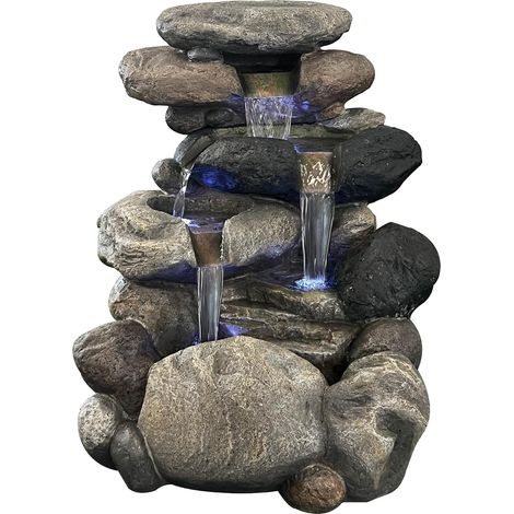 Fontaine de jardin en galets, aspect pierre naturelle, avec 4 LED d'éclairage (1/5)