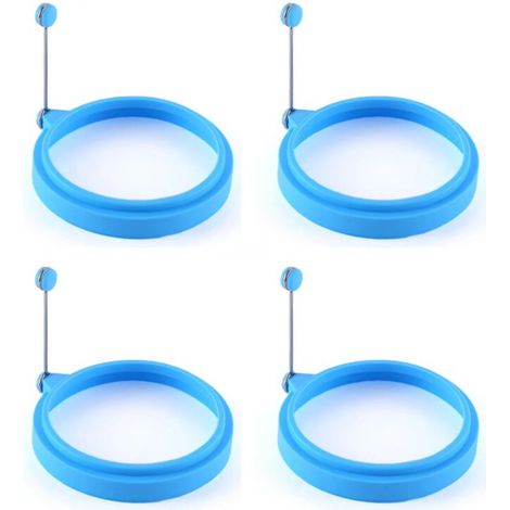 Anneaux d'œufs en silicone, 10 cm,sans danger pour les aliments, revêtement antiadhésif, œufs au plat, crêpes, sandwichs pour le petit-déjeuner, anneau de muffin aux œufs, bleue, 4 pièces (1/5)