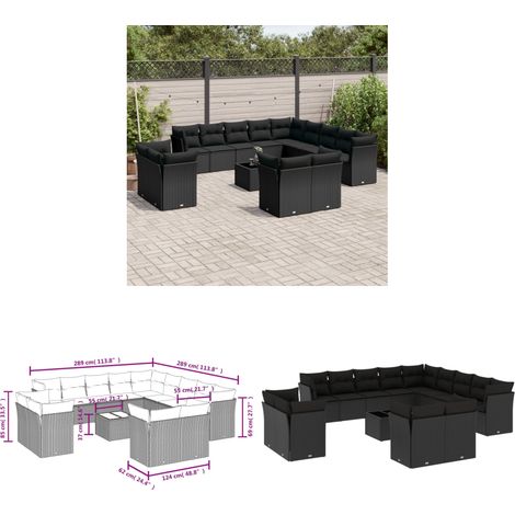 Salon de jardin avec coussins 14 pcs noir résine tressée - Ensemble Salon De Jardin - Meuble De Jardin - Salon De Jardin Design - Mobilier De Jardin Moderne - Canapé Jardin - Home & Living (1/3)