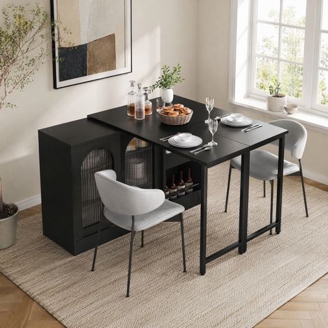 Tavolo allungabile con contenitore, piano girevole a 360°, nero, 121,5 x 40 x 76,7 cm DESVIAE (1/5)