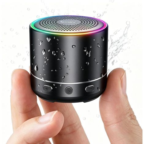 Mini Enceinte Bluetooth 5.4 avec HD Mic, 360° Stéréo Enceinte Portable, 7 Lumière LED Haut Parleur Bluetooth, Double Appairage, Étanche IP7 Compacte pour Extérieur/Fête/Voyage, Recharge USB-C (1/5)