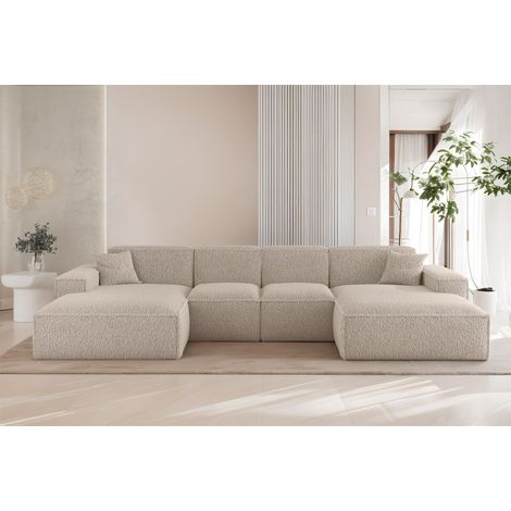 Wohnlandschaft Sofa U-Form CELES PREMIUM XS in Stoff Sven Cappuccino
