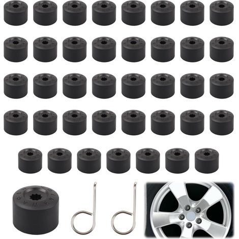 40 Pièces Cache Ecrou 17mm,Capuchon D'Écrou de Roue Cache Boulon 17mm Capuchons D'Écrou de Roue CacheÉcrous de Pneu Hexagonaux avec 2 Outil Demontage,pour Voitures (Noir) (1/5)