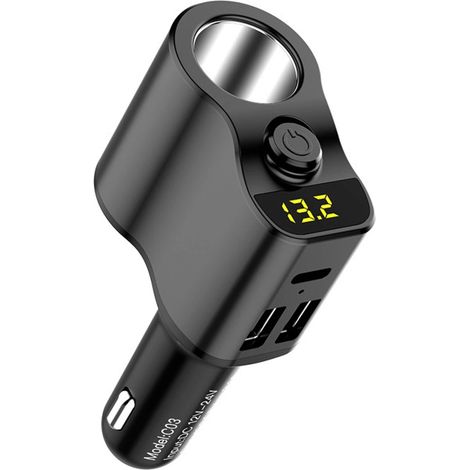Rallonge allume-cigare avec adaptateur secteur, multiprise et 2 ports USB 1PD, voltmètre, connecteur 12 V/24 V pour voiture, répartiteur USB pour véhicule (1/5)