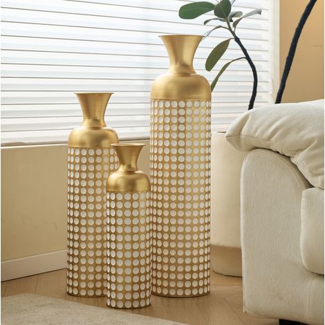Set de 3 jarrones de suelo 24,5x24,5x92 cm en metal dorado – MEUBLIV (1/5)