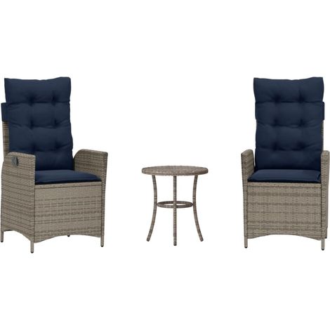 3 Piece Bistro Set with Cushions Grey Poly Rattan vidaXL (1/5)