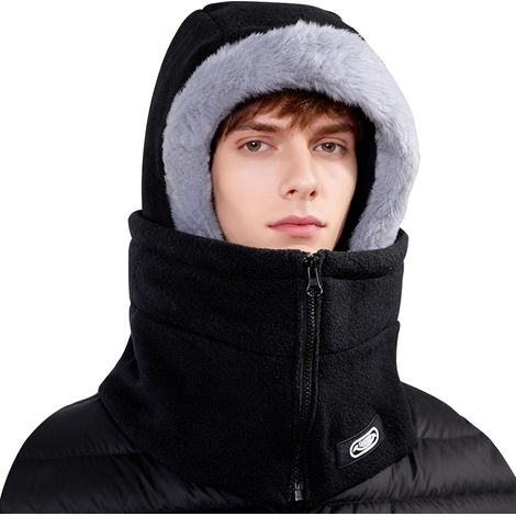 Cagoule d'hiver en Polaire Chaud Homme, Cagoule Moto, Coupe Masque Facial, Balaclava Hiver Multifonction, Cagoules de Ski avec Fermeture Éclair pour Sports de Plein Air Randonnée (1/5)