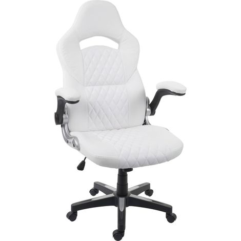 HHG – Chaise de bureau ergonomique pivotante – Similicuir blanc – Hauteur réglable 112-121 cm – Accoudoirs relevables – Charge max 110 kg - HHG-571 (1/5)
