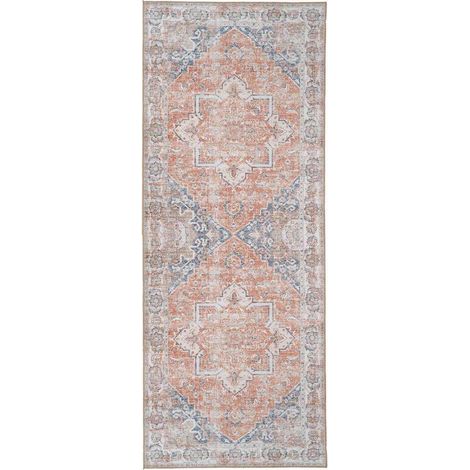 COLABA - Tapis de Couloir 80x200cm avec Motifs Orange et Bleu (1/4)