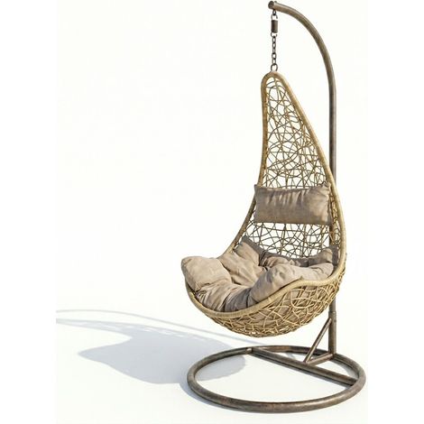 Poltrona Sospesa Da Giardino Con Struttura Autoportante In Metallo Seduta In Polyrattan E Cuscino Con Poggiatesta Arredo Outdoor Terrazza Balcone Veranda 105 x 195 Cm Beige (1/5)