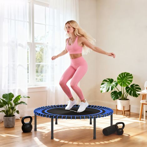 Trampoline de fitness Ø114 cm avec cadre en acier renforcé pour l'entraînement des jambes et du corps, bleu et noir (1/5)