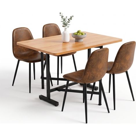 FurnitureR Klappbare Essgruppe mit Ausziehtisch und 4 Polsterstühlen Platzsparender Klapp- und Ausziehtisch mit 4 Wildlederoptik-Stühlen für kleine Wohnräume (1/5)