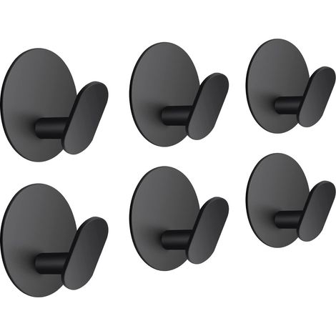 6er-Pack selbstklebende Haken aus Edelstahl, selbstklebende Handtuchhaken, Türhaken, wasserdicht, rostbeständig, Wandmontage, Handtuchhalter für Hüte, Mäntel, Küche, Schlafzimmer, Mattschwarz (1/5)