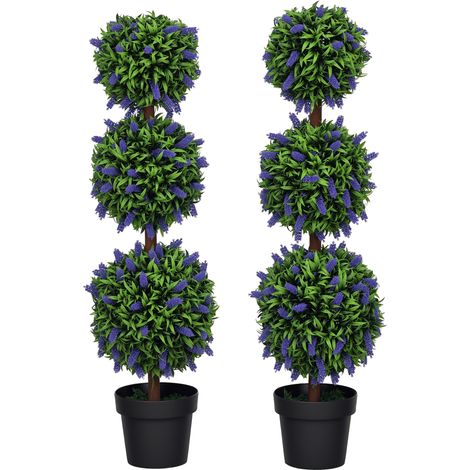 Set of 2 Artificial Plants, Lavender Flowers Ball Trees with Pot, for Home Indoor Outdoor Decor, 110cm