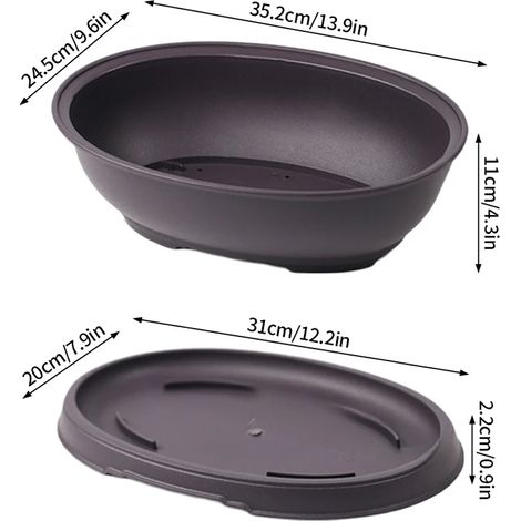 Pots de fleurs rectangulaires ovales en terre cuite violette (avec soucoupe) pour plantes, imitation terre cuite, pour jardin extérieur et bonsaïs. (1/4)