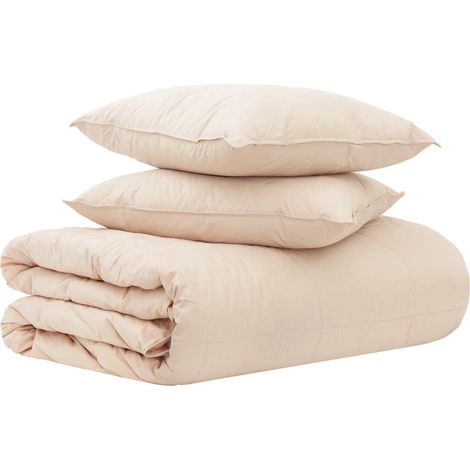 Juego de Edredón 2 uds. 135 x 220 cm Kapok y poliéster Beige vidaXL (1/5)