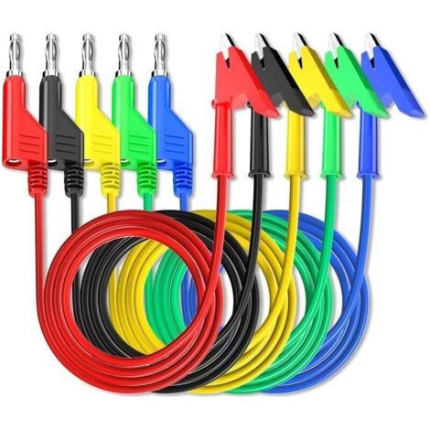 fils de test de 4 mm, fiche banane empilable vers pinces crocodile, cable flexible, 1 m pour les tests électriques multimètres