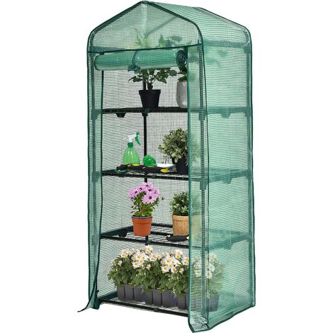 Serre de Jardin avec 4 Étagères, Bâche Amovible PE et Porte Zippée Enroulable, Intérieur et Extérieur, Mini Serre pour Les tomates, 69x48,5x159cm, en Acier&PE(Vert) (1/2)