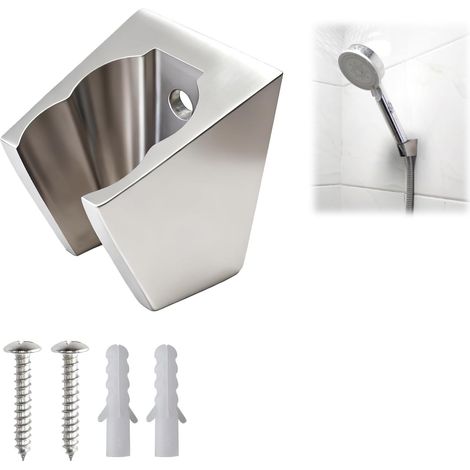 Support pommeau douche mural inox accroche métal durable salle de bain étanche élégant (1/5)