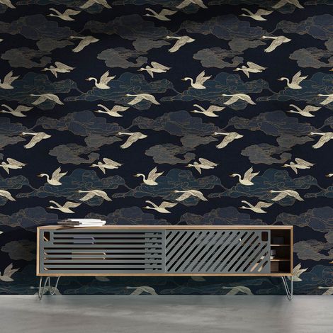 Papier peint oiseaux japonais art déco papier peint (1/5)