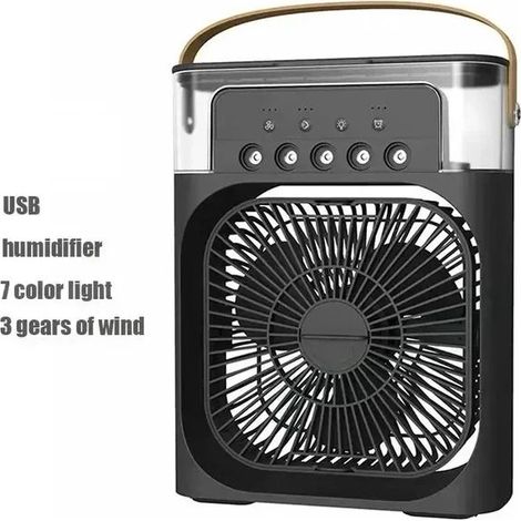 Humidificateur portable 3 en 1, ventilateur, mini climatiseur USB, mini ventilateur, veilleuse LED, brumisateur d'eau, rafraîchisseur d'air amusant pour la maison (FMY)-AquaForge
