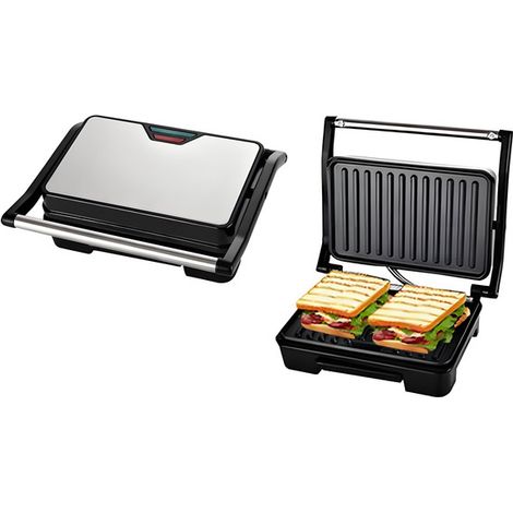 Appareil à panini (1 pièce) - Appareil à steak - Appareil à sandwichs - Gaufrier - Machine à pain - Appareil à petit-déjeuner - Noir (1/3)