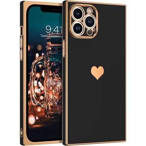 CUSTODIA PER APPLE IPHONE 12 PRO SILICONE NERO ORO CON CUORE A2341 A2406 (1/5)