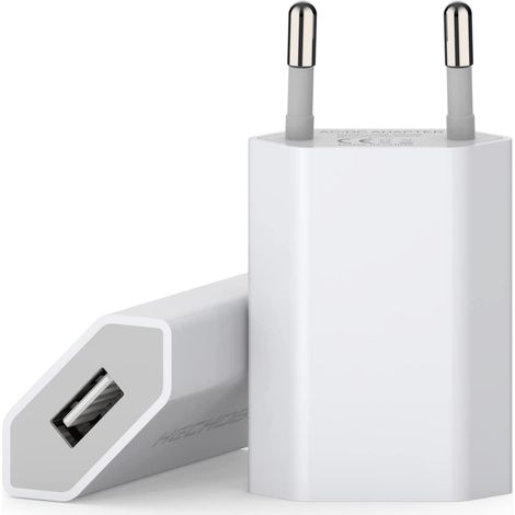 Adaptadores de corriente USB (2 unidades), compatibles con iPhone, Xiaomi y otros smartphones, adaptadores de corriente USB universales de 5V. (1/5)